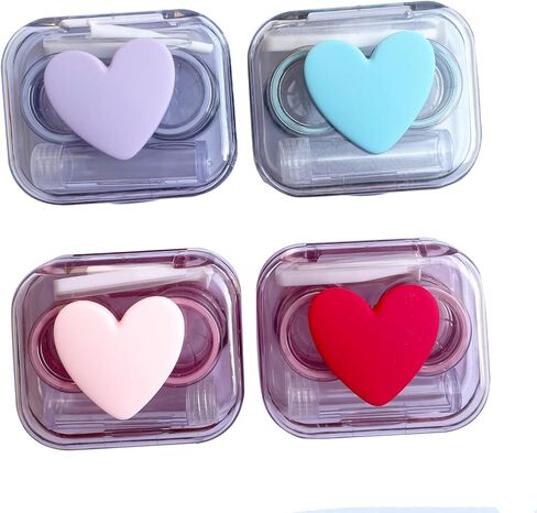 حافظة عدسات لاصقة، مجموعة أدوات إزالة العدسات اللاصقة الملونة اللطيفة بحجم مناسب للسفر مع زجاجة محلول للقلب اليومي في الهواء الطلق (4 عبوات) in Kuwait