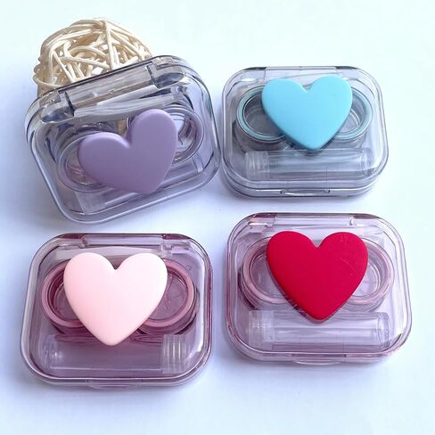 حافظة عدسات لاصقة، مجموعة أدوات إزالة العدسات اللاصقة الملونة اللطيفة بحجم مناسب للسفر مع زجاجة محلول للقلب اليومي في الهواء الطلق (4 عبوات) in Kuwait