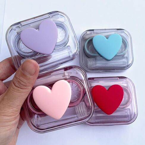 حافظة عدسات لاصقة، مجموعة أدوات إزالة العدسات اللاصقة الملونة اللطيفة بحجم مناسب للسفر مع زجاجة محلول للقلب اليومي في الهواء الطلق (4 عبوات) in Kuwait