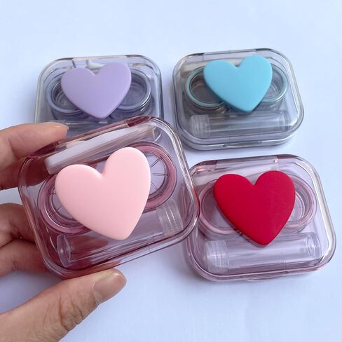 حافظة عدسات لاصقة، مجموعة أدوات إزالة العدسات اللاصقة الملونة اللطيفة بحجم مناسب للسفر مع زجاجة محلول للقلب اليومي في الهواء الطلق (4 عبوات) in Kuwait