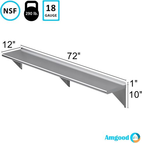 AmGood 12" X 72" Stainless Steel Wall Shelf | NSF | Metal Shelving | Garage, Laundry, Storage, Utility Room | Restaurant, Commercial Kitchen in Kuwait