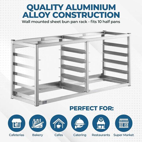 WALL MOUNTED SHEET BUN PAN RACK - FITS 10 HALF PANS - 40" X 13" X 18" | ALUMINIUM | NSF in Kuwait