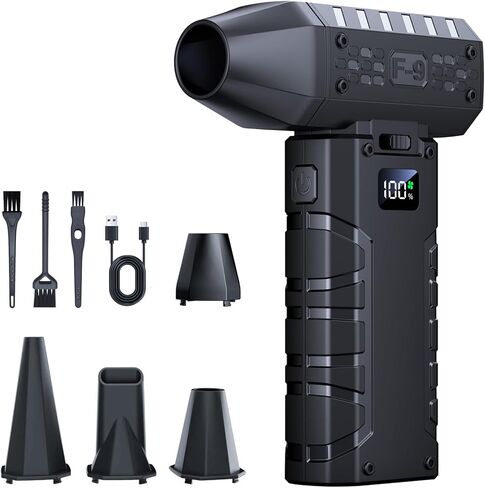 Duster Air Air مضغوط - 100 - قابلة للتعديل 130،000 دورة في الدقيقة قابلة لإعادة شحنها من هواء الكهرباء اللاسلكي مع شاشة العرض ، منفاخ غبار صغير للكمبيوتر ، لوحة المفاتيح ، المنزل ، تنظيف السيارات (أسود + برتقالي) in Saudi Arabia