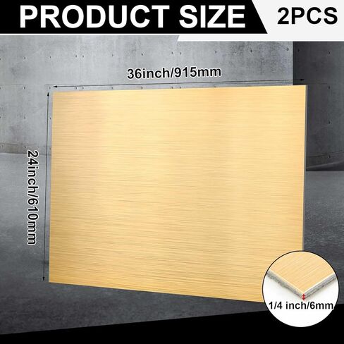 Blulu 2 Pcs Aluminum Composite Panel, 1/4" Thick Rectangle Aluminum Sheet for Industry Crafting Handcraft DIY Projects, Brushed Gold(24"x24") in Saudi Arabia