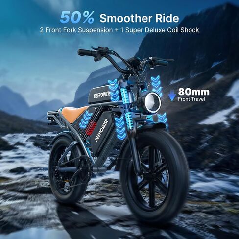 DEEPOWER Electric Bike for Adults,2000W Peak Motor&32MPH Electric Dirt Bike，48V 20AH/35AH/60AH Battery, 70-160 Max Miles,Dual Suspension Ebikes for Adults, 20" Fat Tire E Bike in Kuwait