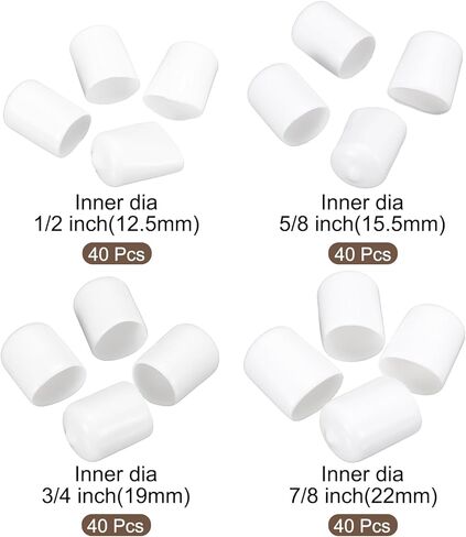 MECCANIXITY 160pcs Round End Protective Caps Rubber Cover 1/2" 5/8" 3/4" 7/8" White Screw Protector for Screw Bolt, Plumbing Pipe in Saudi Arabia