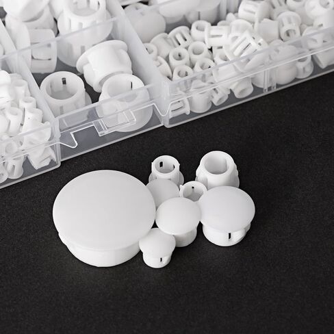 205Pcs White Plastic Hole Plugs Assortment Kit, 3/16" to 1" (5mm-25mm) Round Flush Mount End Caps, Waterproof Screw Hole Plugs for Furniture, Cabinets, Electrical Box & Conduit Pipe Sealing in Saudi Arabia