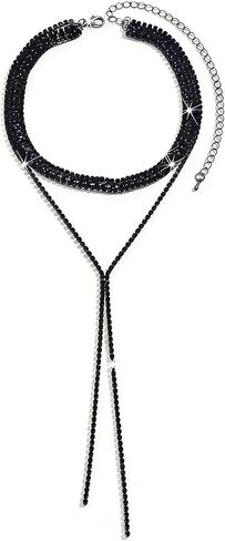 قلادات حجر الراين ذات الطبقات للنساء بوهو أزياء Y Long Neckalce Prom Shinny Black Silver Rhinestons قلادة الزفاف الزفاف in Saudi Arabia