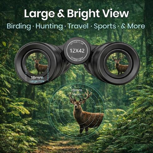 Binoculars for Adults, 12x42 Waterproof and Durable Binoculars with Multi-Coated Optics and Protective Rubber Armor, Lightweight Binocular for Bird Watching, Outdoor Sports, Hunting, Travel-Green in Kuwait