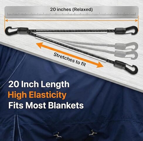 4 Pcs Horse Blanket Leg Straps,20 Inch Adjustable Elastic Replacement with Double-End Clips Securing Surcingle Girth Straps in Saudi Arabia