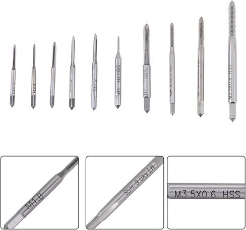 10pcs Machine Hand Taps, High Speed Steel Taps, M1 to M3.5 Thread Tapping Set with Standard Distance, Ideal for Nuts & Common Threads in Saudi Arabia