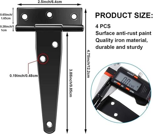 مفصلات على شكل حرف T مقاس 4 بوصات، مفصلات حزام بوابة ريفية، باب مقاوم للصدأ، أسود، 6 قطع in Kuwait