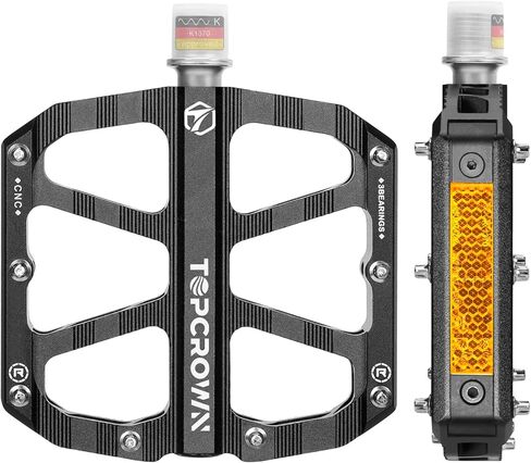 Mountain Bike Pedals with Reflectors, Aluminum Metal Bicycle Flat Pedals 9/16" - 3 Sealed Bearings, Non-Slip Wide Platform with Removable Pins for MTB, Road Bike, BMX, Ebike in Saudi Arabia
