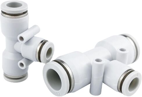 Pneumatic Three-way Connector T-shaped White Plastic Air Pipe Quick Plugs With Variable Diameter PE46/8/10/12/16mm 1Pcs(PE6(White)) in Saudi Arabia