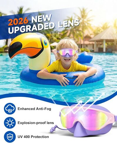 قناع نظارات السباحة للأطفال من Zoomsnail مع غطاء للأنف، نظارات سباحة مضادة للكسر وتسرب الأشعة فوق البنفسجية للأطفال الصغار من عمر 3 إلى 15 عامًا (وردي) in Kuwait