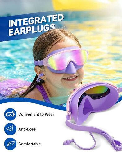 قناع نظارات السباحة للأطفال من Zoomsnail مع غطاء للأنف، نظارات سباحة مضادة للكسر وتسرب الأشعة فوق البنفسجية للأطفال الصغار من عمر 3 إلى 15 عامًا (وردي) in Kuwait