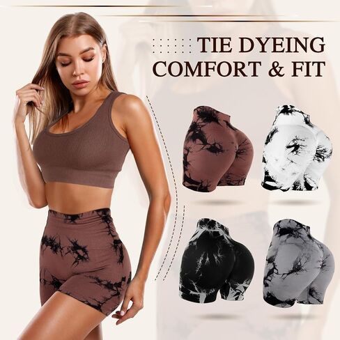 4 Piece Women Workout Shorts Tie Dye High Waist Butt Lifting Shorts Tight Women Workout Gym Yoga Sports Shorts in Kuwait