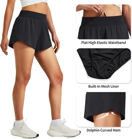 شورت نسائي رياضي للركض مقاس 3 بوصات، عالي الخصر، سريع الجفاف، خفيف الوزن، خفيف الوزن، للتمرين في صالة الألعاب الرياضية مع بطانة in Kuwait