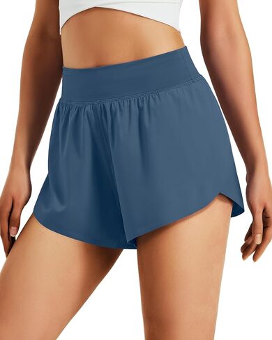 شورت نسائي رياضي للركض مقاس 3 بوصات، عالي الخصر، سريع الجفاف، خفيف الوزن، خفيف الوزن، للتمرين في صالة الألعاب الرياضية مع بطانة in Kuwait