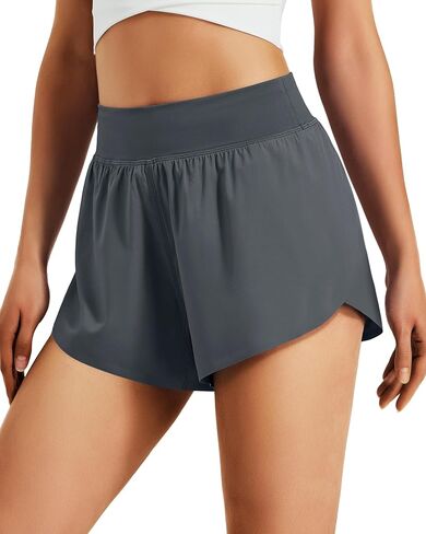 شورت نسائي رياضي للركض مقاس 3 بوصات، عالي الخصر، سريع الجفاف، خفيف الوزن، خفيف الوزن، للتمرين في صالة الألعاب الرياضية مع بطانة in Kuwait