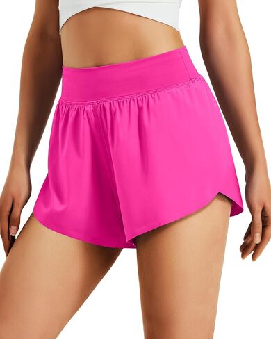 شورت نسائي رياضي للركض مقاس 3 بوصات، عالي الخصر، سريع الجفاف، خفيف الوزن، خفيف الوزن، للتمرين في صالة الألعاب الرياضية مع بطانة in Kuwait