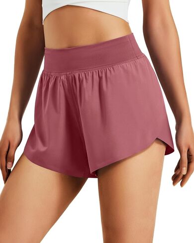 شورت نسائي رياضي للركض مقاس 3 بوصات، عالي الخصر، سريع الجفاف، خفيف الوزن، خفيف الوزن، للتمرين في صالة الألعاب الرياضية مع بطانة in Kuwait