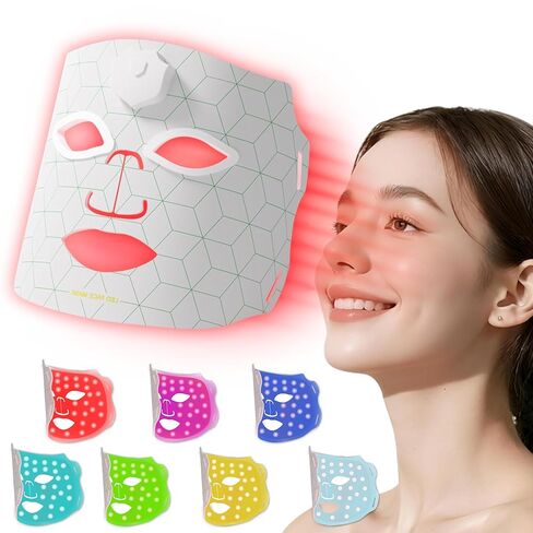 JVV Red Light Therapy for Face, 7 Colors LED Facial Skin Care Mask, 10-Minute Auto Off, Wearable for Home Use, White in Saudi Arabia