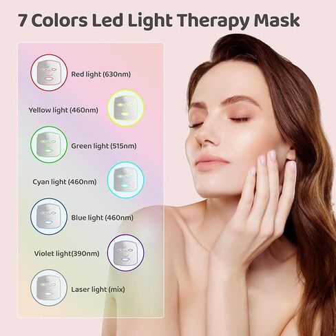 JVV Red Light Therapy for Face, 7 Colors LED Facial Skin Care Mask, 10-Minute Auto Off, Wearable for Home Use, White in Saudi Arabia