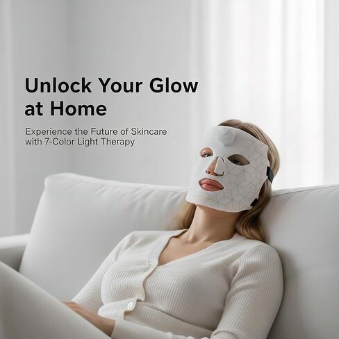 JVV Red Light Therapy for Face, 7 Colors LED Facial Skin Care Mask, 10-Minute Auto Off, Wearable for Home Use, White in Saudi Arabia