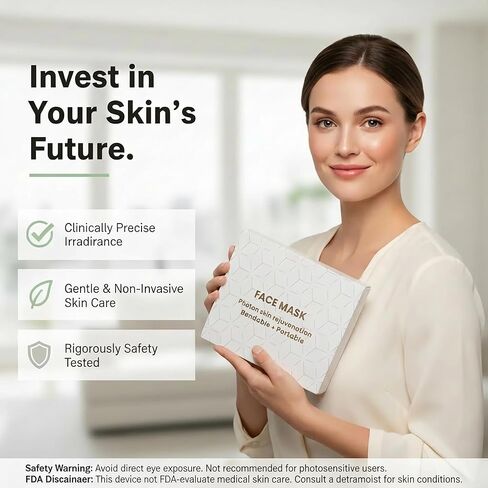 JVV Red Light Therapy for Face, 7 Colors LED Facial Skin Care Mask, 10-Minute Auto Off, Wearable for Home Use, White in Saudi Arabia