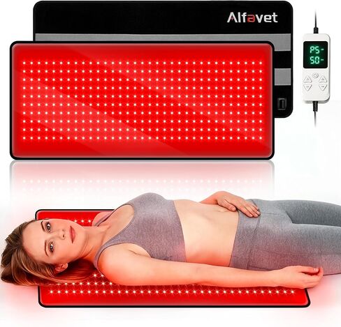Alfavet Upgraded Red Light Therapy Mat for Body, 330 LEDs Medical-Grade TPU Red Light Therapy Pad, 660nm&850nm Infrared Light Therapy for Shoulder Back Pain Relief, 29.3" x 13" in Kuwait