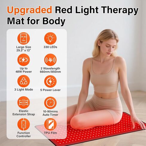 Alfavet Upgraded Red Light Therapy Mat for Body, 330 LEDs Medical-Grade TPU Red Light Therapy Pad, 660nm&850nm Infrared Light Therapy for Shoulder Back Pain Relief, 29.3" x 13" in Kuwait