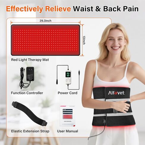 Alfavet Upgraded Red Light Therapy Mat for Body, 330 LEDs Medical-Grade TPU Red Light Therapy Pad, 660nm&850nm Infrared Light Therapy for Shoulder Back Pain Relief, 29.3" x 13" in Kuwait