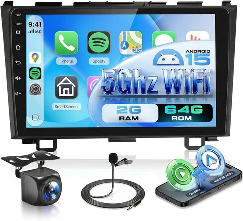 4G+64G Car Radio Stereo for Honda CRV 2007-2011, Wireless CarPlay Android Auto 9 Inch IPS Touch Screen Android 13 GPS Head Unit WiFi Bluetooth DSP Audio USB Dual Mic HD Rear Camera in Saudi Arabia