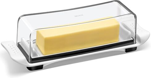 طبق الزبدة، طبق زبدة محكم الغلق من IKOCO مع غطاء للكونترتوب والثلاجة، حاوية حامل زبدة آمنة للاستخدام في غسالة الأطباق للزبدة الشرقية والغربية، أبيض in Kuwait