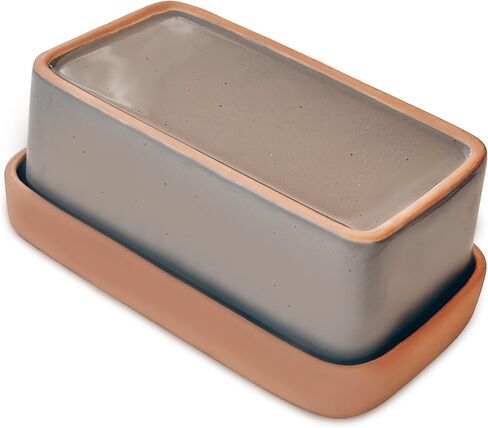 Mora Ceramic Two-in-One Butter Dish with Lid, Covered Butter Crock Container to Leave on Countertop - Large Storage Keeper/Holder for Kitchen, Gifts for Her, Butter Tray For Counter - Sesame Milk in Saudi Arabia