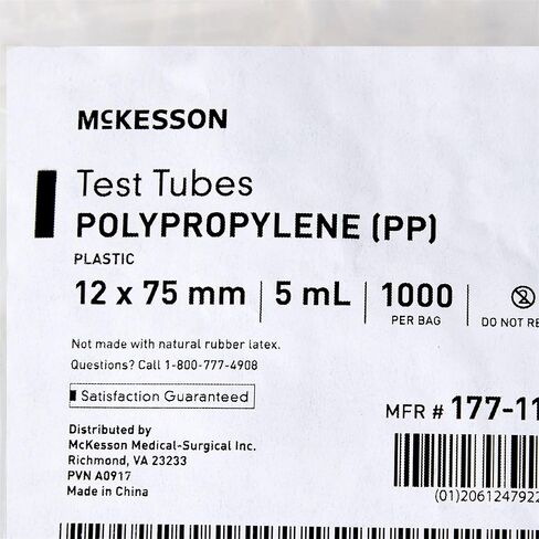 McKesson Plastic Test Tubes - Non-Graduated, Premium-Grade Polypropylene Clear Tubes, Freezeable, Durable Impact Strength - 5 mL, 1000 Count in Saudi Arabia