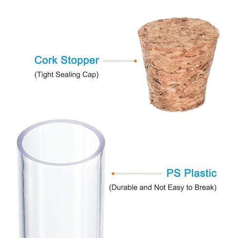 5ml Plastic Test Tubes with Cork Stoppers, 20Pcs 75x12mm Tubes for Scientific Party Decoration Candy Bead Storage Bath Salt Lab Use, Clear in Saudi Arabia