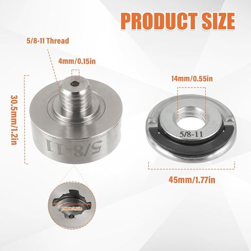 5/8''-11 Thread Adapter with 2Pcs 5/8''-11 Flange Lock Nut Kit Stainless Steel Diamond Core Drill Bit Adapter Suitable for XLOCK Angle Grinder Convert and Install Saw Blades, Polish Discs, etc in Saudi Arabia