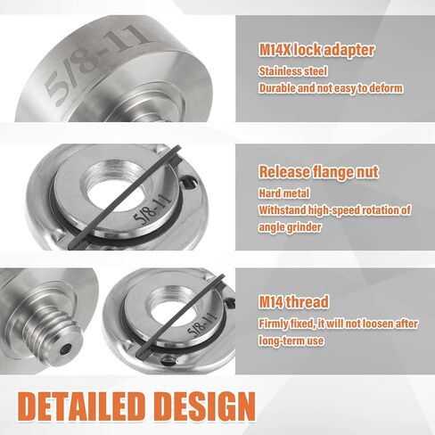 5/8''-11 Thread Adapter with 2Pcs 5/8''-11 Flange Lock Nut Kit Stainless Steel Diamond Core Drill Bit Adapter Suitable for XLOCK Angle Grinder Convert and Install Saw Blades, Polish Discs, etc in Saudi Arabia