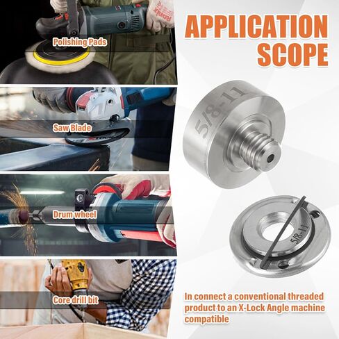 5/8''-11 Thread Adapter with 2Pcs 5/8''-11 Flange Lock Nut Kit Stainless Steel Diamond Core Drill Bit Adapter Suitable for XLOCK Angle Grinder Convert and Install Saw Blades, Polish Discs, etc in Saudi Arabia