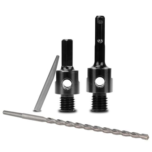 Core Drill Bit Adapter 5/8"-11 Thread with 11.81" Pilot Bit, SDS Plus & Hex Shank Adapters, Centering Guide Pin for Dry Diamond Core Bits, Compatible with Rotary & Hammer Drills (4-Piece Kit) in Kuwait