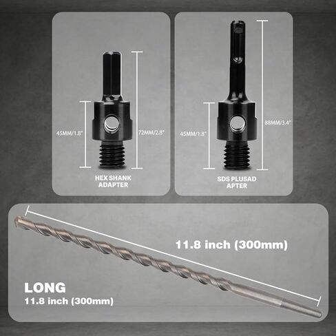 Core Drill Bit Adapter 5/8"-11 Thread with 11.81" Pilot Bit, SDS Plus & Hex Shank Adapters, Centering Guide Pin for Dry Diamond Core Bits, Compatible with Rotary & Hammer Drills (4-Piece Kit) in Kuwait