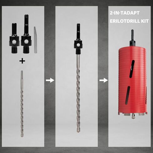 Core Drill Bit Adapter 5/8"-11 Thread with 11.81" Pilot Bit, SDS Plus & Hex Shank Adapters, Centering Guide Pin for Dry Diamond Core Bits, Compatible with Rotary & Hammer Drills (4-Piece Kit) in Kuwait