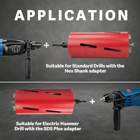 Core Drill Bit Adapter 5/8"-11 Thread with 11.81" Pilot Bit, SDS Plus & Hex Shank Adapters, Centering Guide Pin for Dry Diamond Core Bits, Compatible with Rotary & Hammer Drills (4-Piece Kit) in Kuwait