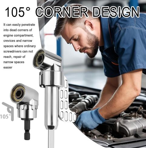 105 Degree Right Angle Drill Adapter Kit,Hex Magnetic Right Angle Drill Attachment with 25mm Screwdriver Bits Kit,Professional 90 Degree Drills Attachment for Narrow Space Repair in Saudi Arabia