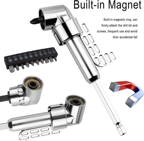 105 Degree Right Angle Drill Adapter Kit,Hex Magnetic Right Angle Drill Attachment with 25mm Screwdriver Bits Kit,Professional 90 Degree Drills Attachment for Narrow Space Repair in Saudi Arabia