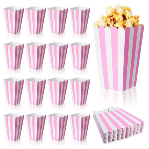 Mabor 30Pcs Pink Popcorn Boxes, Mini Paper Popcorn Bags for Party, Small Puffed Rice Buckets, Pink and White Striped Puff Rice Bags Container Holder for Birthday Party Favor Movie Night Supplies in Saudi Arabia