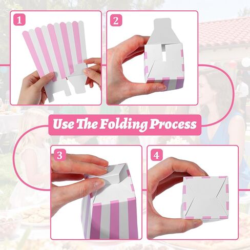 Mabor 30Pcs Pink Popcorn Boxes, Mini Paper Popcorn Bags for Party, Small Puffed Rice Buckets, Pink and White Striped Puff Rice Bags Container Holder for Birthday Party Favor Movie Night Supplies in Saudi Arabia