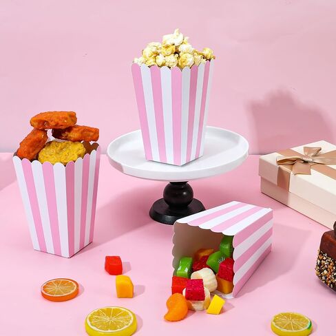 Mabor 30Pcs Pink Popcorn Boxes, Mini Paper Popcorn Bags for Party, Small Puffed Rice Buckets, Pink and White Striped Puff Rice Bags Container Holder for Birthday Party Favor Movie Night Supplies in Saudi Arabia